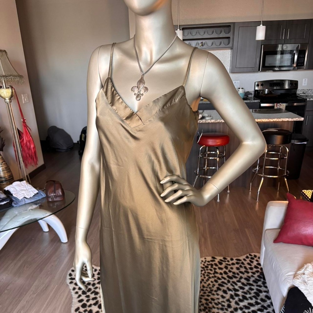 Lucky Brand Olive Satin Slip Dress XS | 90s Y2K Minimalist Midi Dress